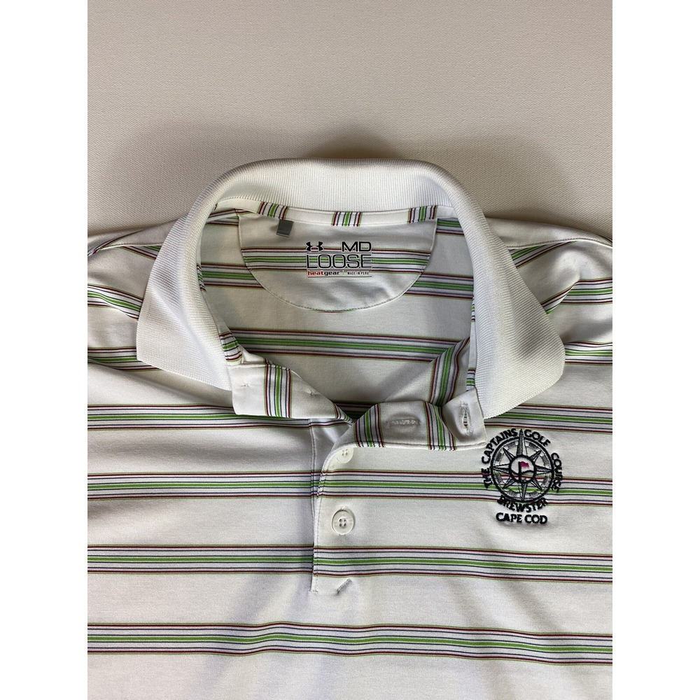Under Armour Polo Shirt Mens Medium Striped Heatgear Captains Golf Cape Cod